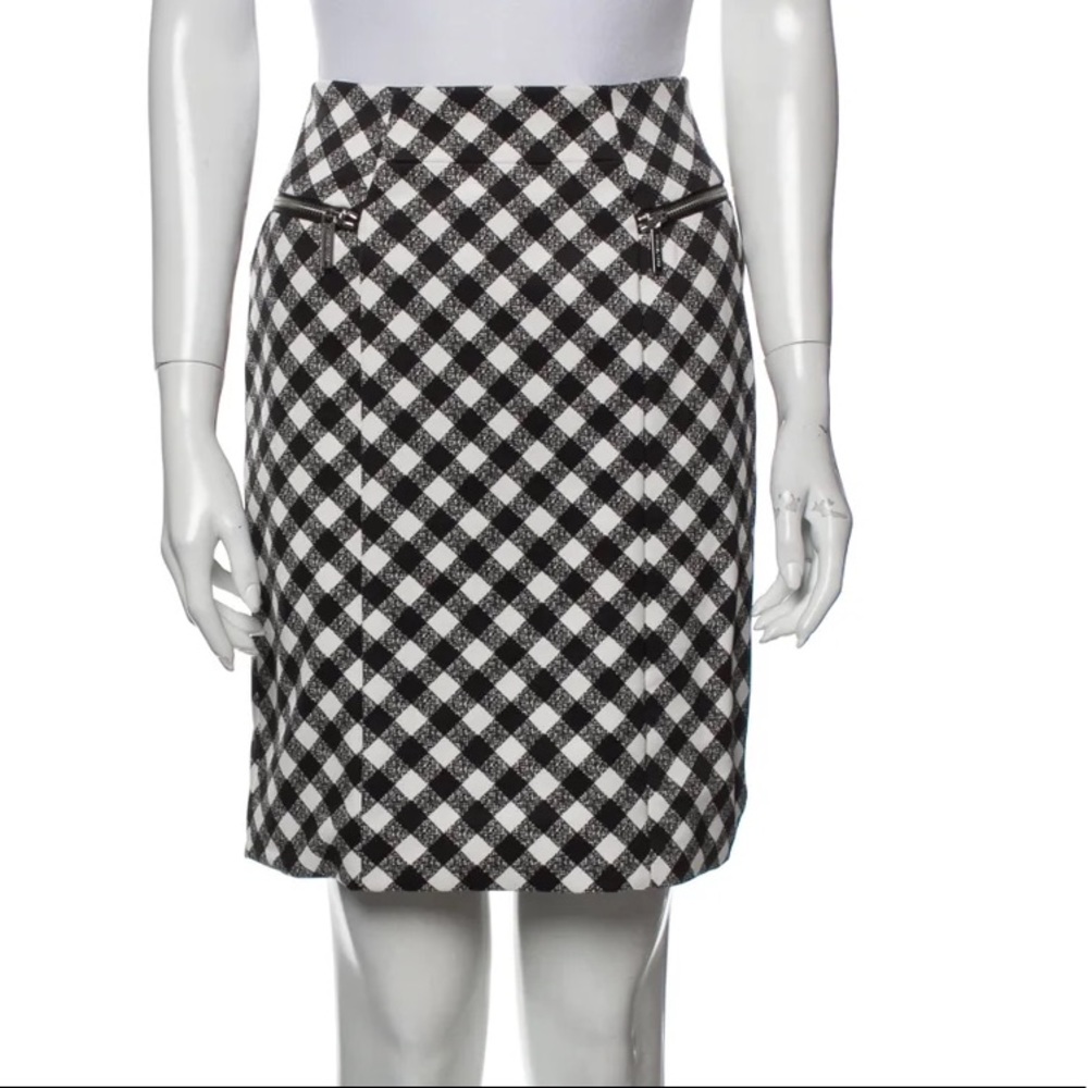 Michael Kors black white check plaid skirt with zipped pockets stretch